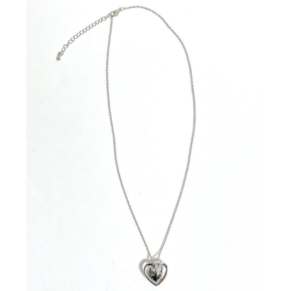 Purple Rhinestone Heart Pendant Necklace Silver Tone Dainty Chain Birthstone - Picture 5 of 7